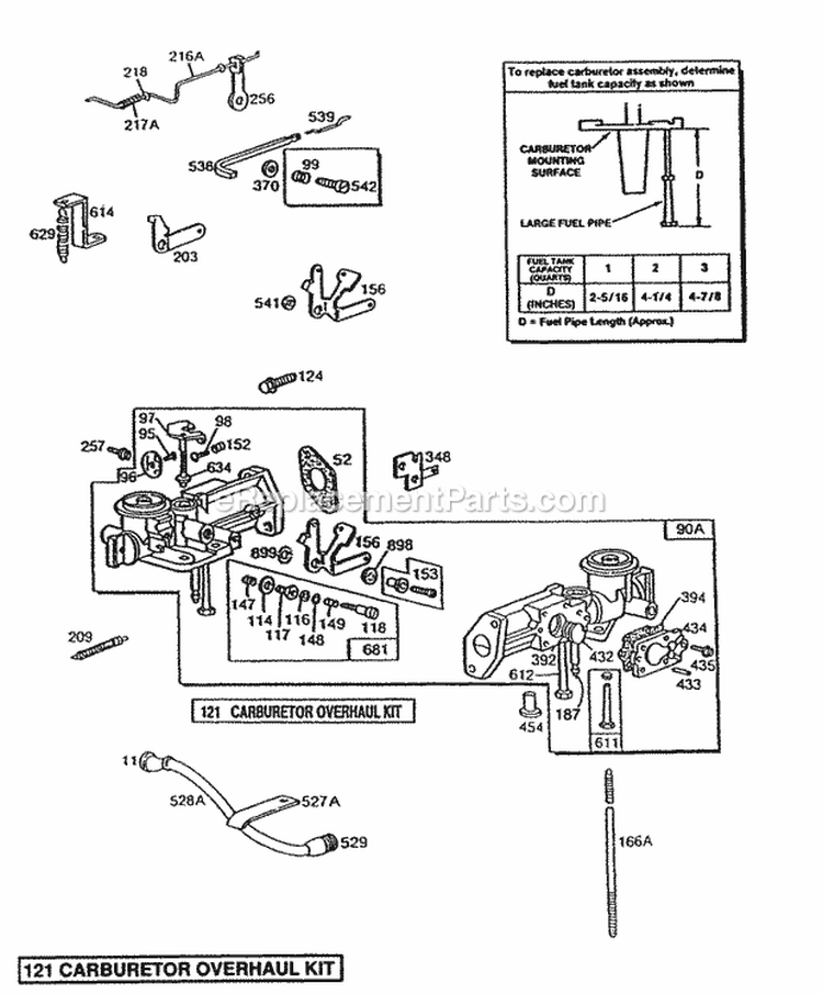 Pull Choke Carburetor Diagram and Parts List for  Briggs and Stratton Engine